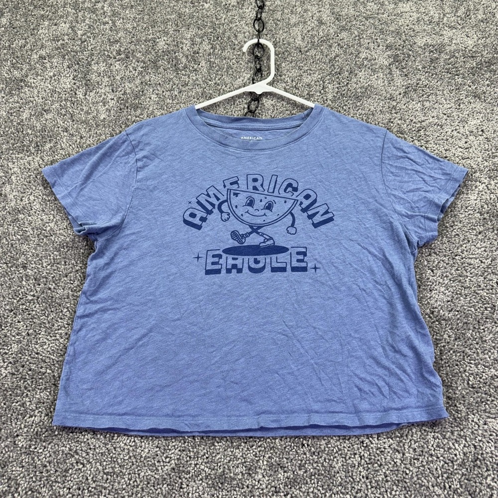 American Eagle Shirt Womens Medium Blue Short Sleeve Crew Neck Graphic Tee